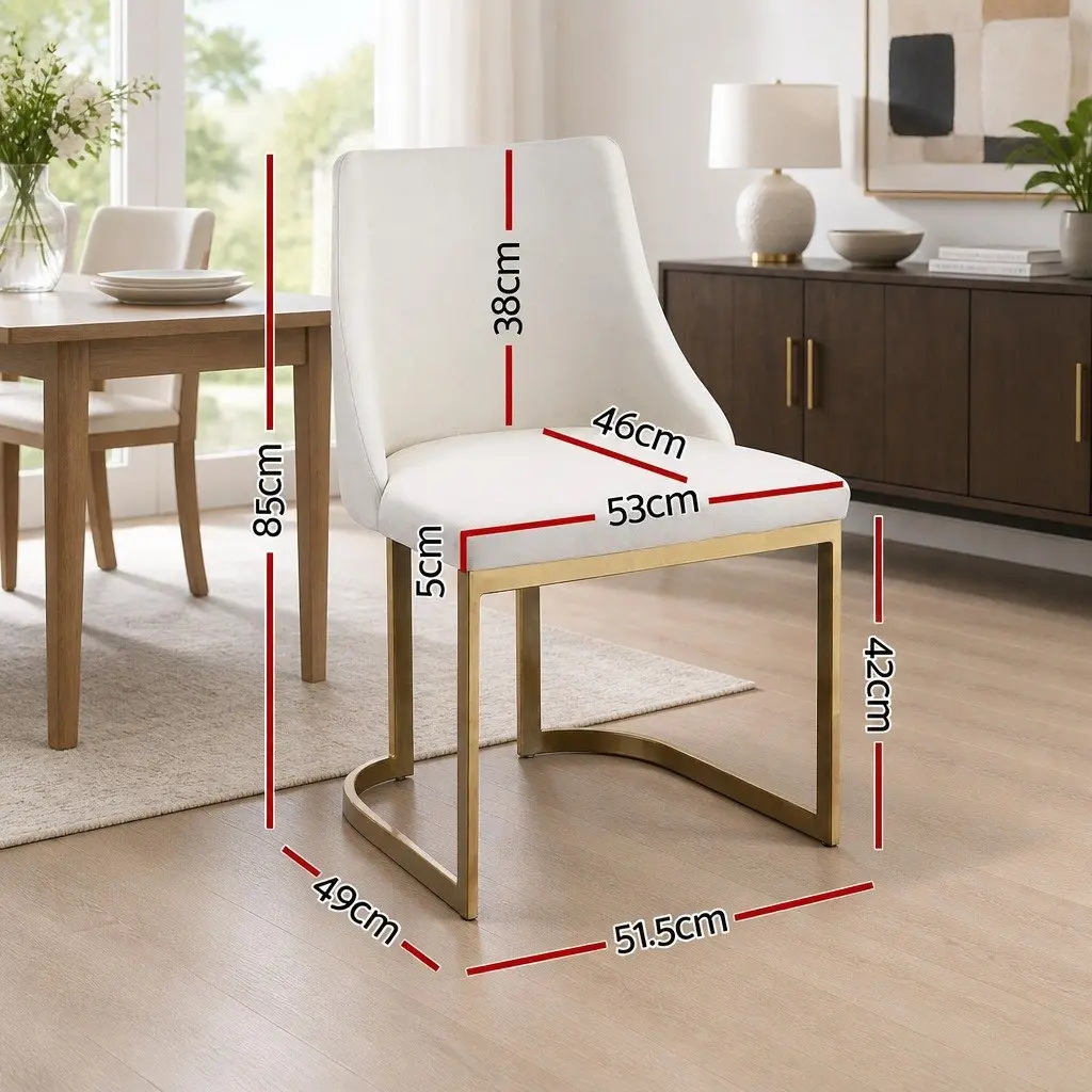 Padded Seat Dining Chairs Set of 2 Beige Linen Fabric Sturdy Frame Kitchen Furniture