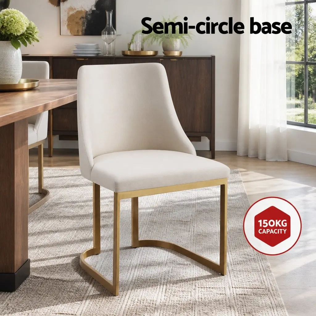 Padded Seat Dining Chairs Set of 2 Beige Linen Fabric Sturdy Frame Kitchen Furniture
