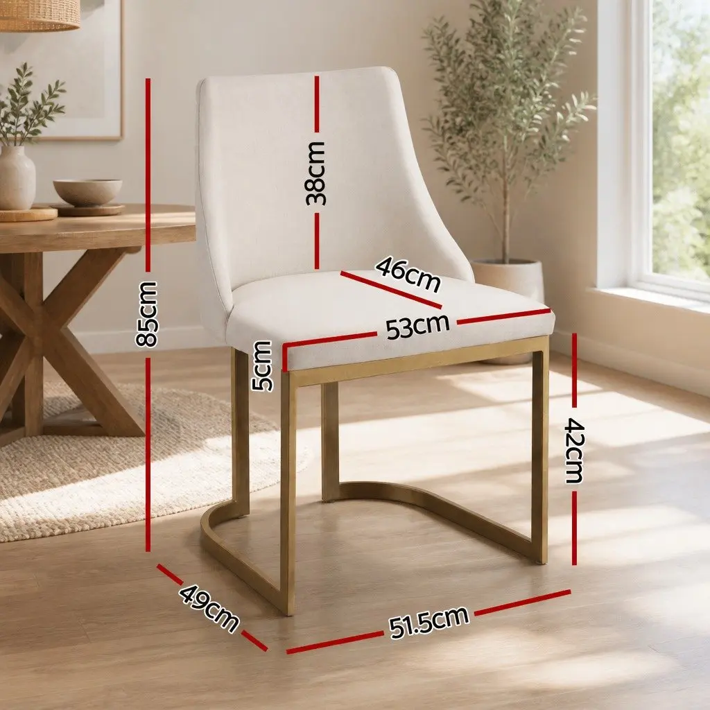 Dining Chairs Plywood Frame Linen Fabric Upholstered Padded Seat Metal Legs Beige 4 Piece Set