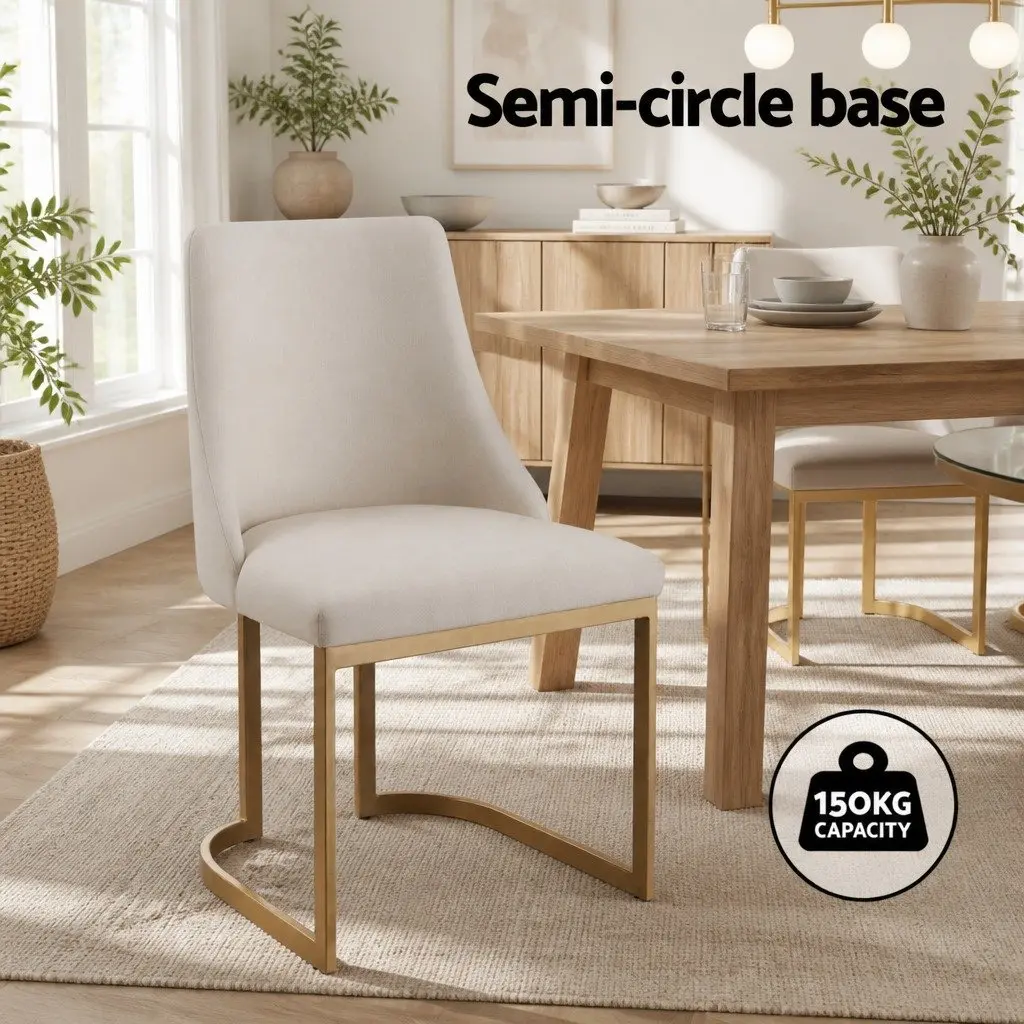 Dining Chairs Plywood Frame Linen Fabric Upholstered Padded Seat Metal Legs Beige 4 Piece Set