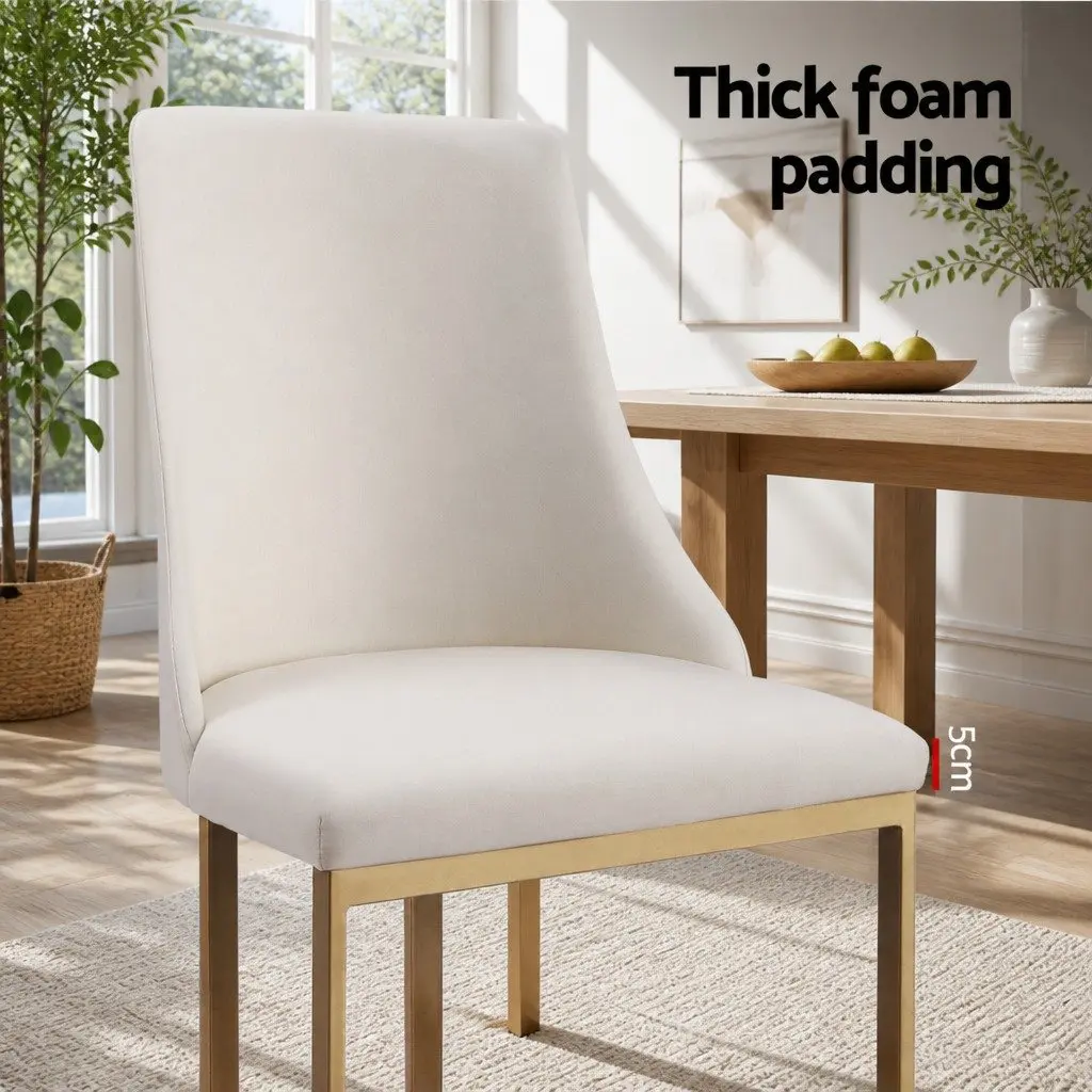 Dining Chairs Plywood Frame Linen Fabric Upholstered Padded Seat Metal Legs Beige 4 Piece Set