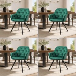 Practical Set of 4 Green Velvet Chairs for Everyday Dining