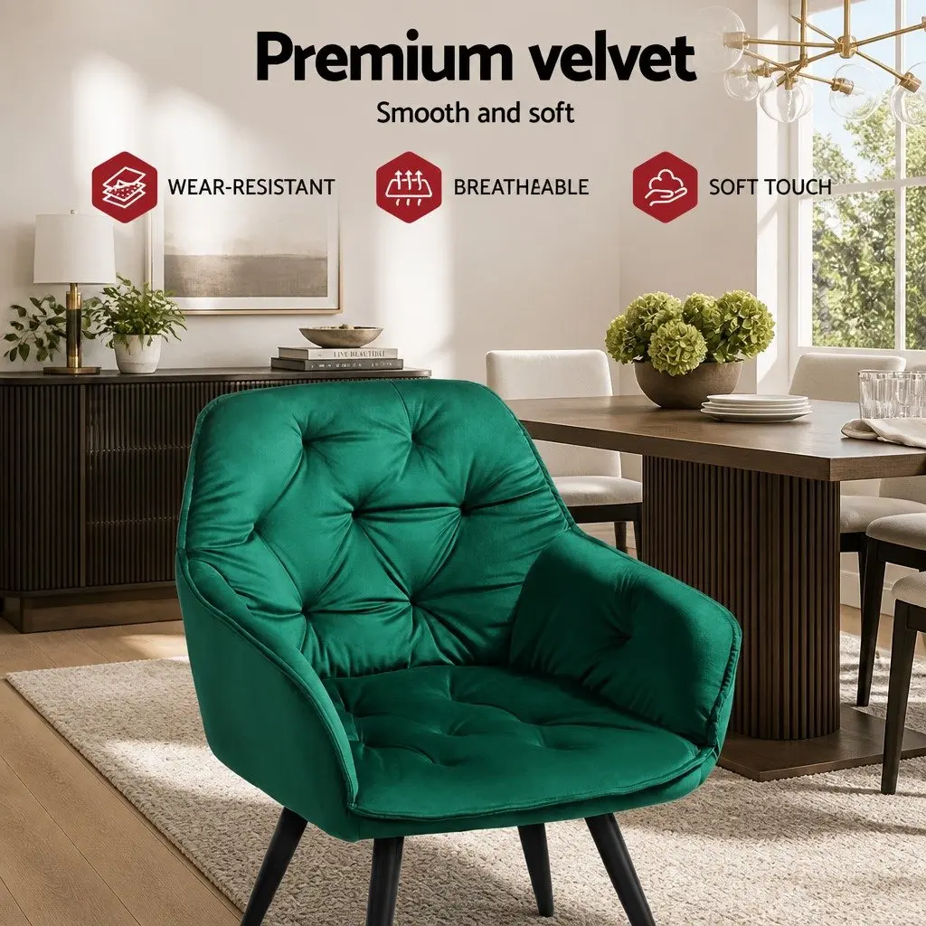 Dining Chairs Set of 4 Green Velvet Diamond Tufted Armchair Kitchen Furniture