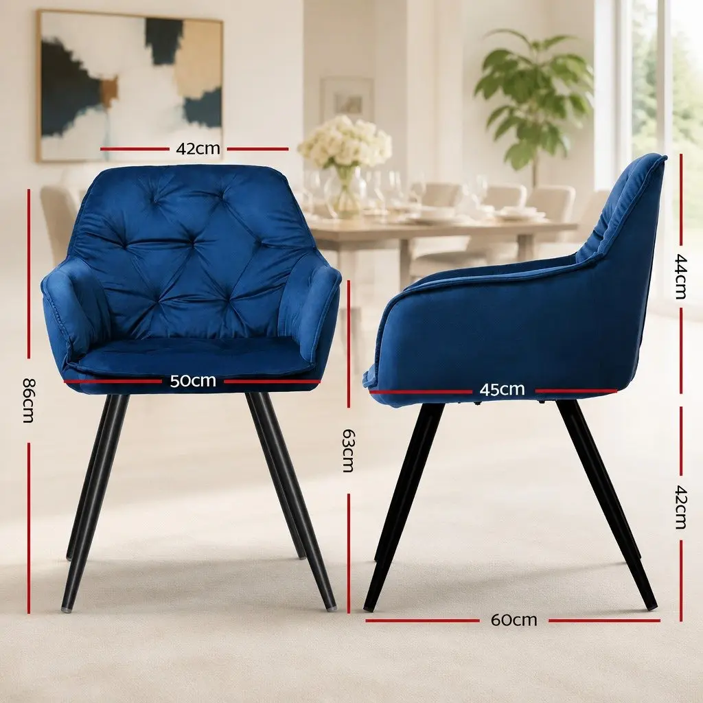 Dining Chairs Velvet Armchair 4 Piece Navy Blue Tufted