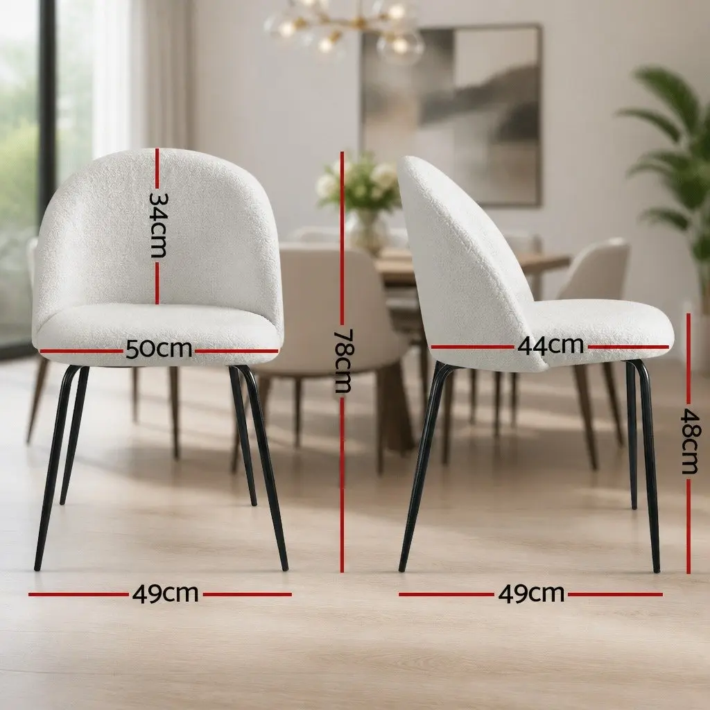 Dining Chairs Sherpa Fabric Upholstered Winged Backrest White Set of 2