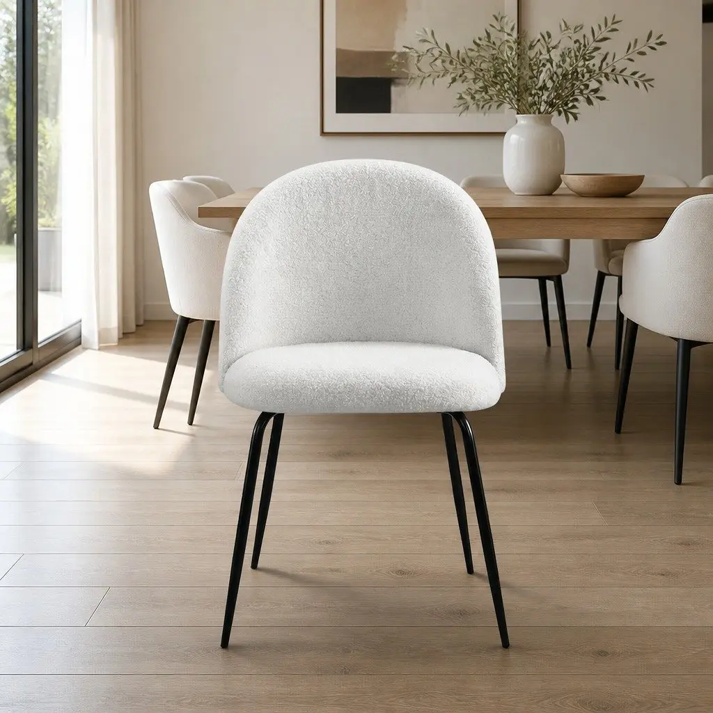 Dining Chairs Sherpa Fabric Upholstered Winged Backrest White Set of 2