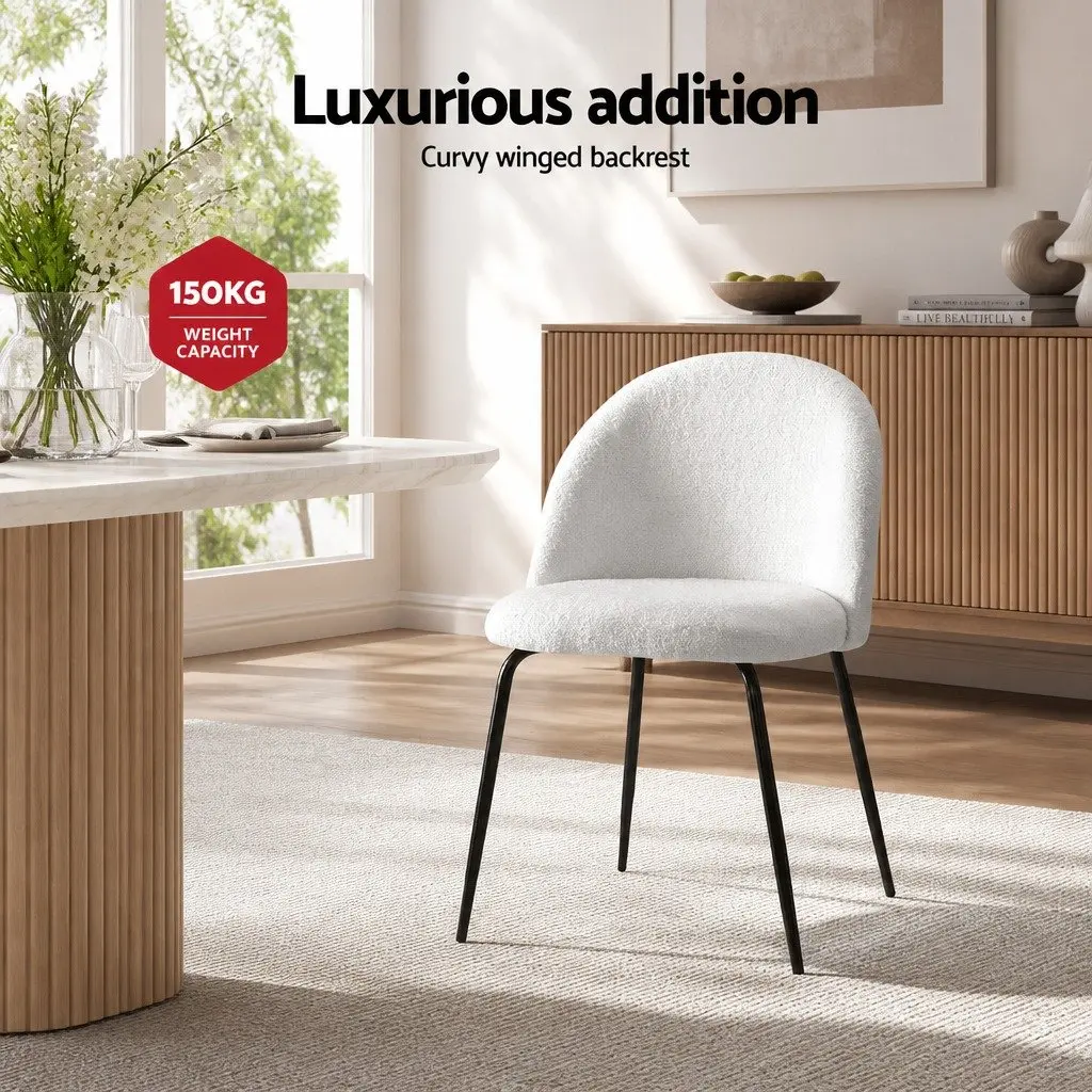 Dining Chairs Sherpa Fabric Upholstered Winged Backrest White Set of 2
