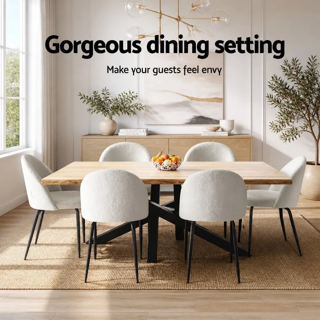 Dining Chairs Sherpa Fabric Upholstered Winged Backrest White Set of 2
