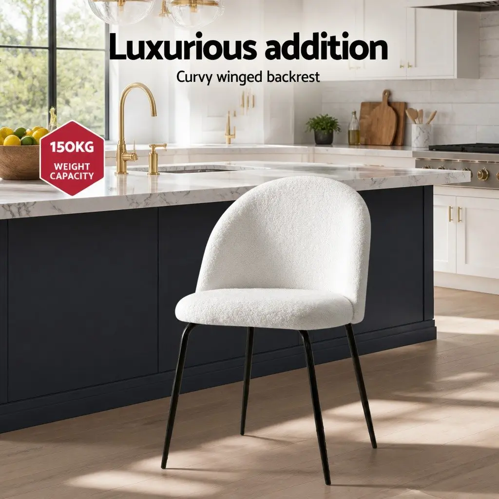 Dining Chairs Sherpa Boucle White Modern 4 Piece