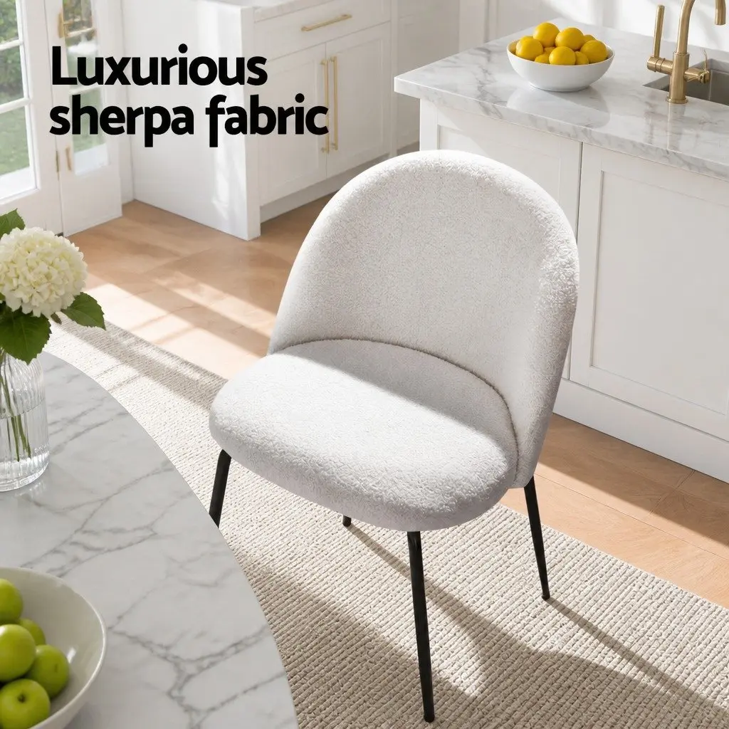 Dining Chairs Sherpa Boucle White Modern 4 Piece