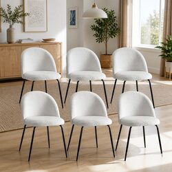 Practical Set of 6 White Boucle Dining Chairs for Any Room