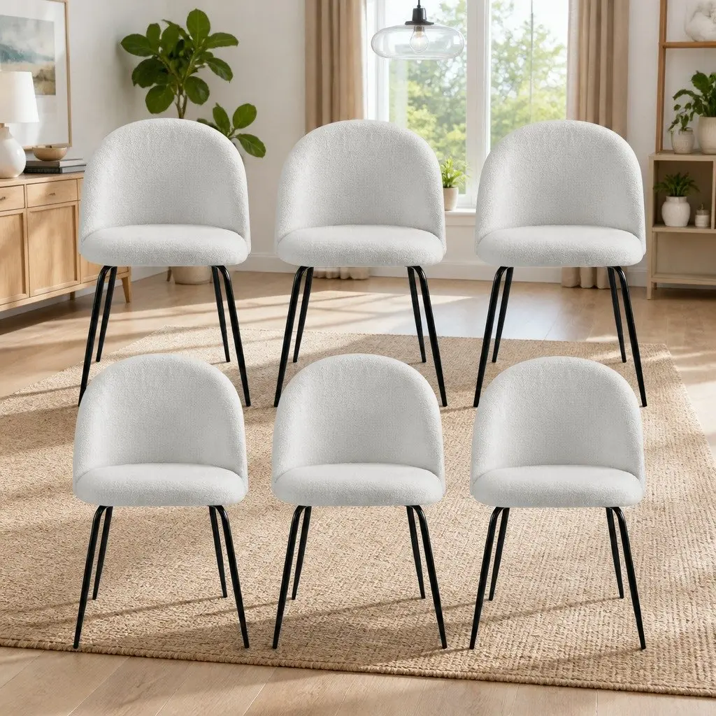 Dining Chairs Sherpa Fabric Winged Backrest 49cm x 49cm x 78cm White Set of 6