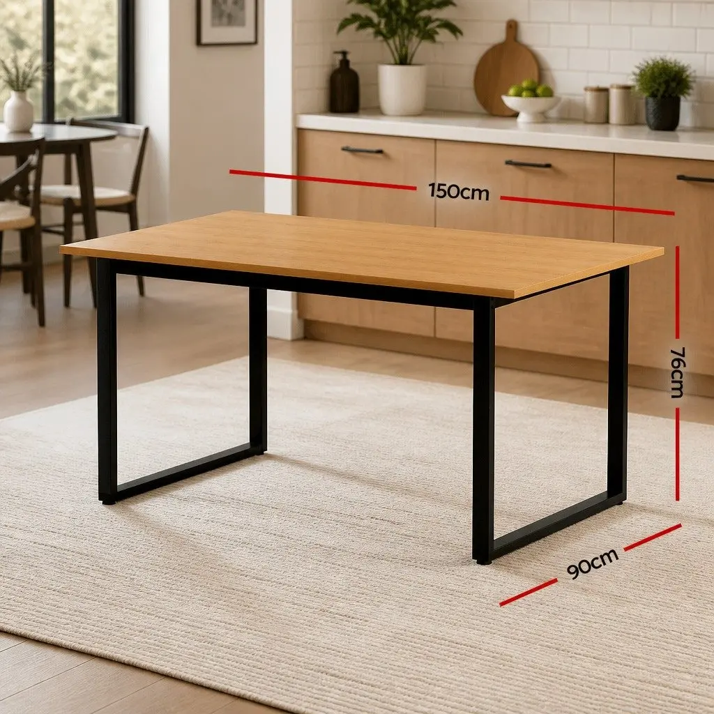 Dining Table Rectangular Particle Board 150cm Pine Black Metal 6 Seater