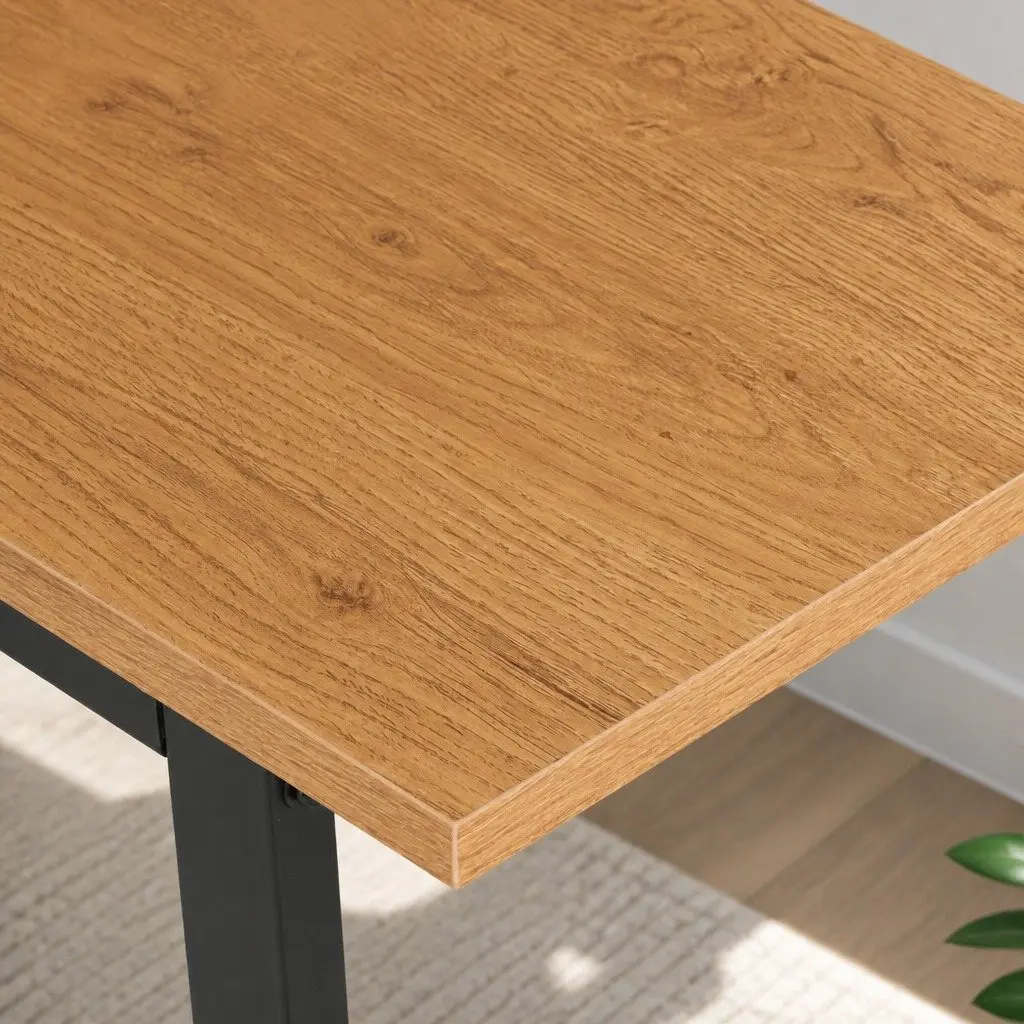 Dining Table Rectangular Particle Board 150cm Pine Black Metal 6 Seater