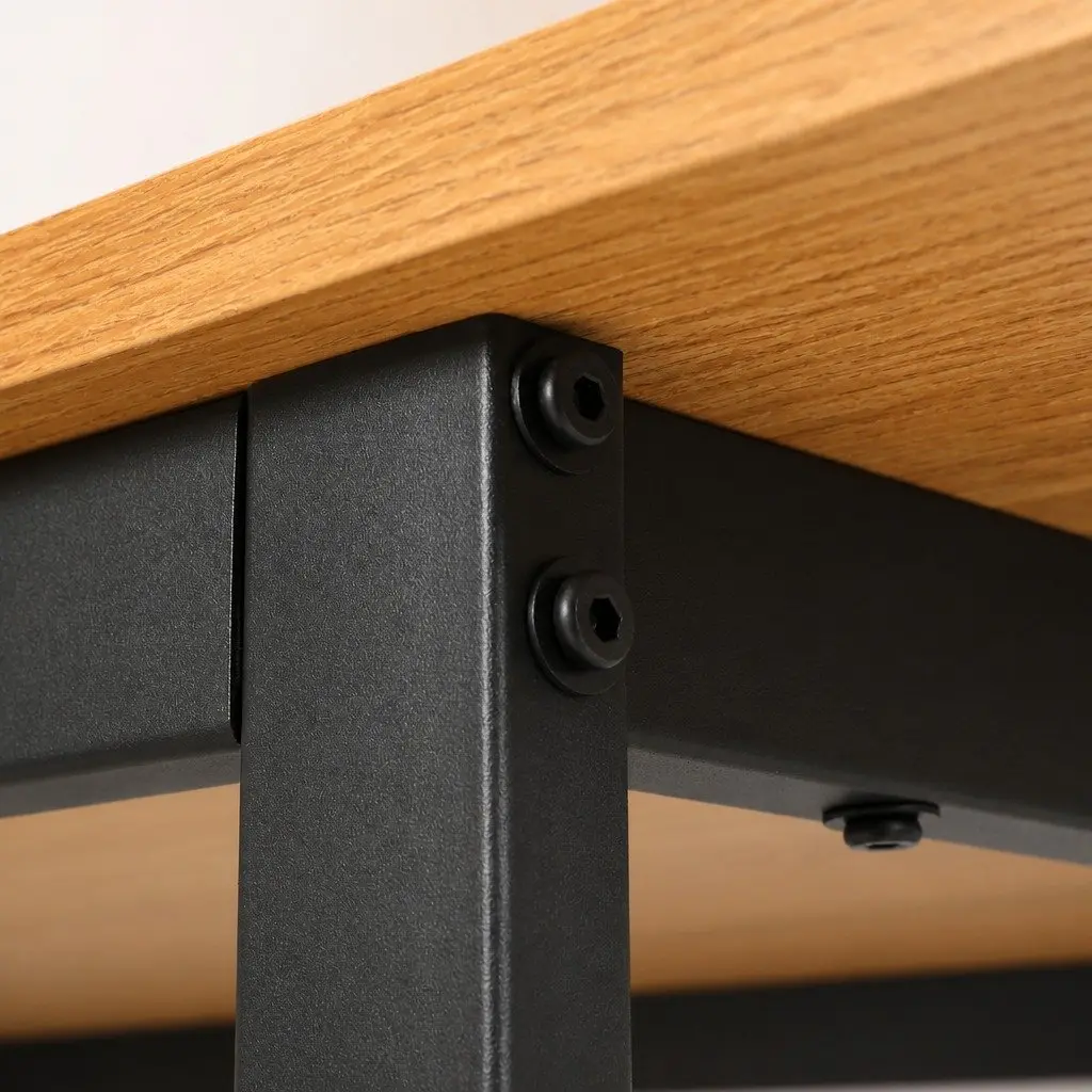 Dining Table Rectangular Particle Board 150cm Pine Black Metal 6 Seater