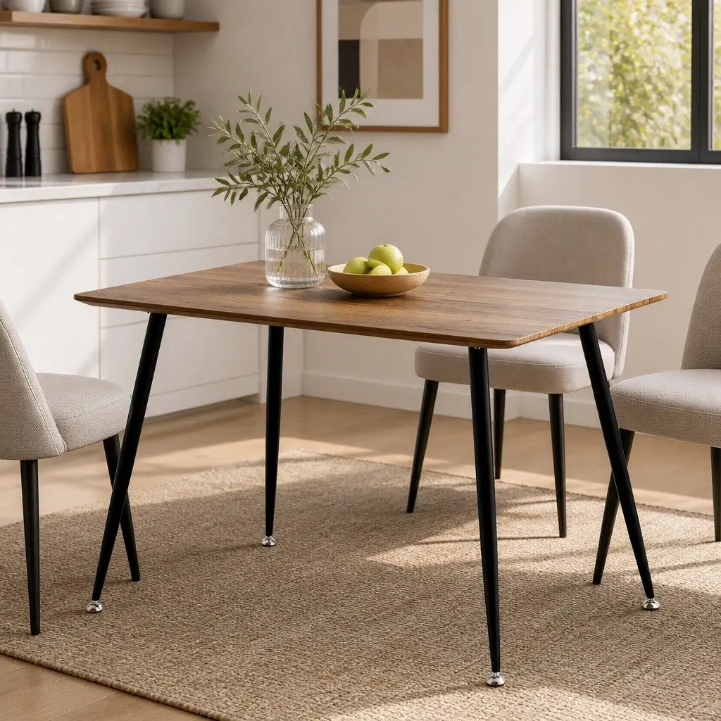 Dining Table 4 Seater Rectangular Kitchen Cafe 120CM Natural Wood Grain Top