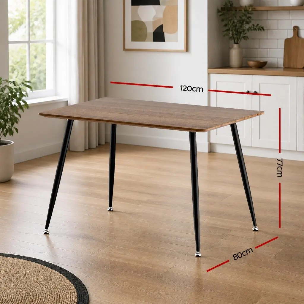 Dining Table Rectangular MDF 120CM Natural Wood Grain Black Steel Legs