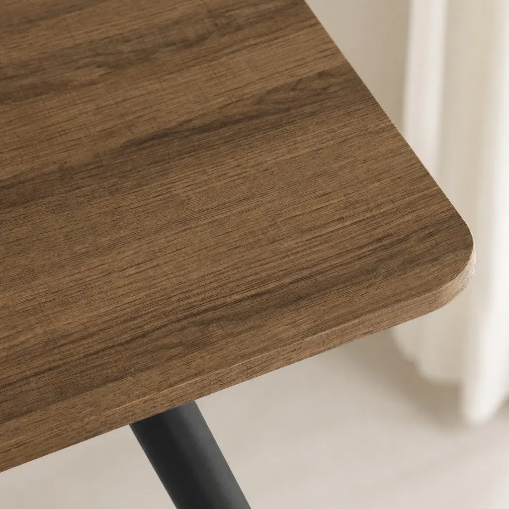 Dining Table Rectangular MDF 120CM Natural Wood Grain Black Steel Legs