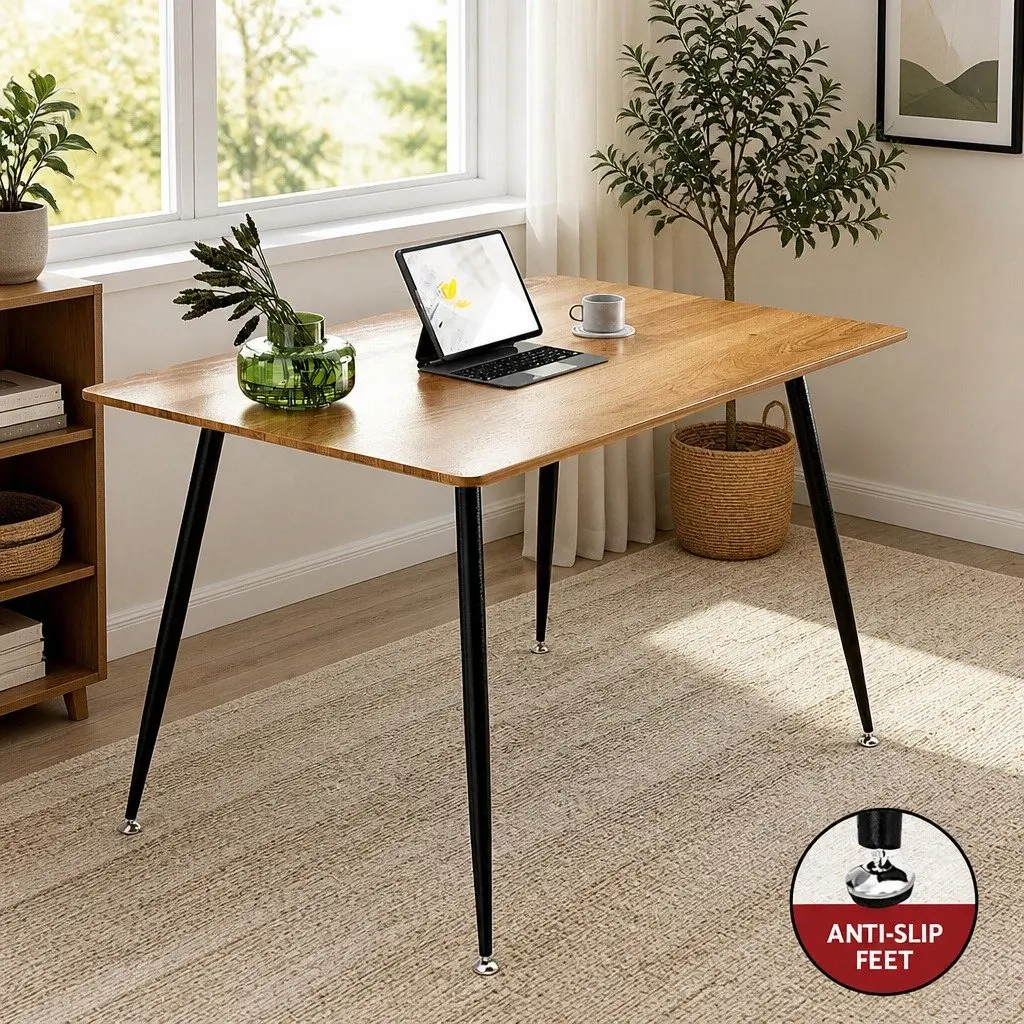 Dining Table Rectangular MDF 120CM Natural Wood Grain Black Steel Legs