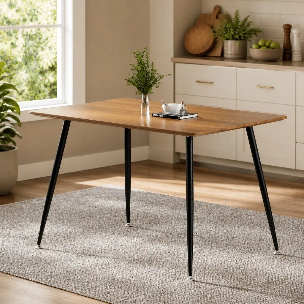 Dining Table Rectangular MDF 120CM Natural Wood Grain Black Steel Legs