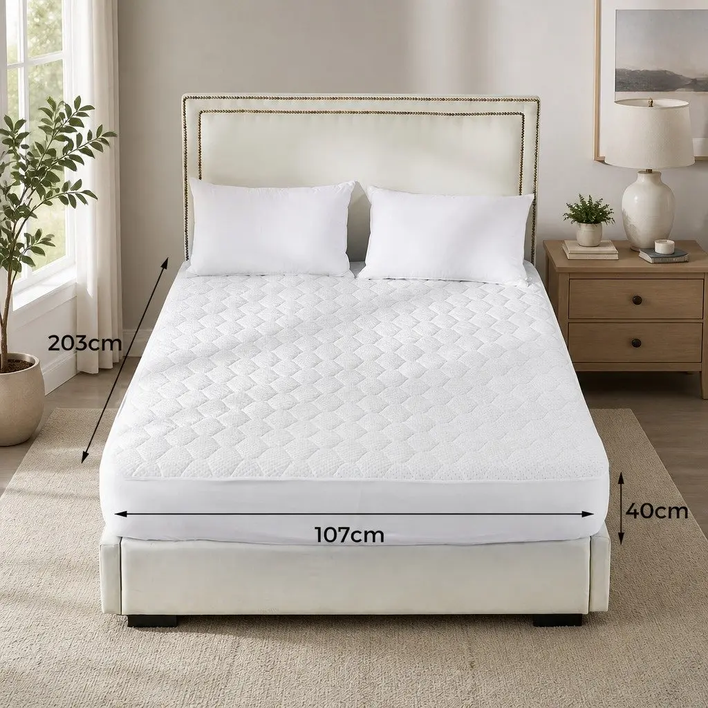 Mattress Protector Bamboo Fibre Quilted Waterproof Fitted 40cm Elastic King Single White