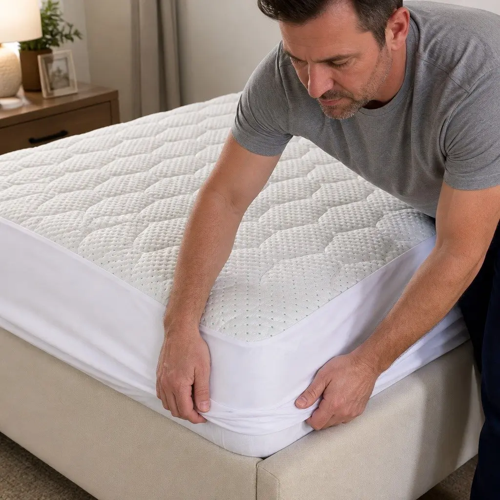 Mattress Protector Bamboo Fibre Quilted Waterproof Fitted 40cm Elastic King Single White