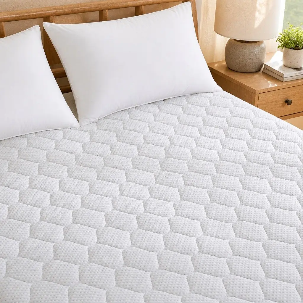 Mattress Protector Bamboo Fibre Quilted Waterproof Fitted 40cm Elastic King Single White