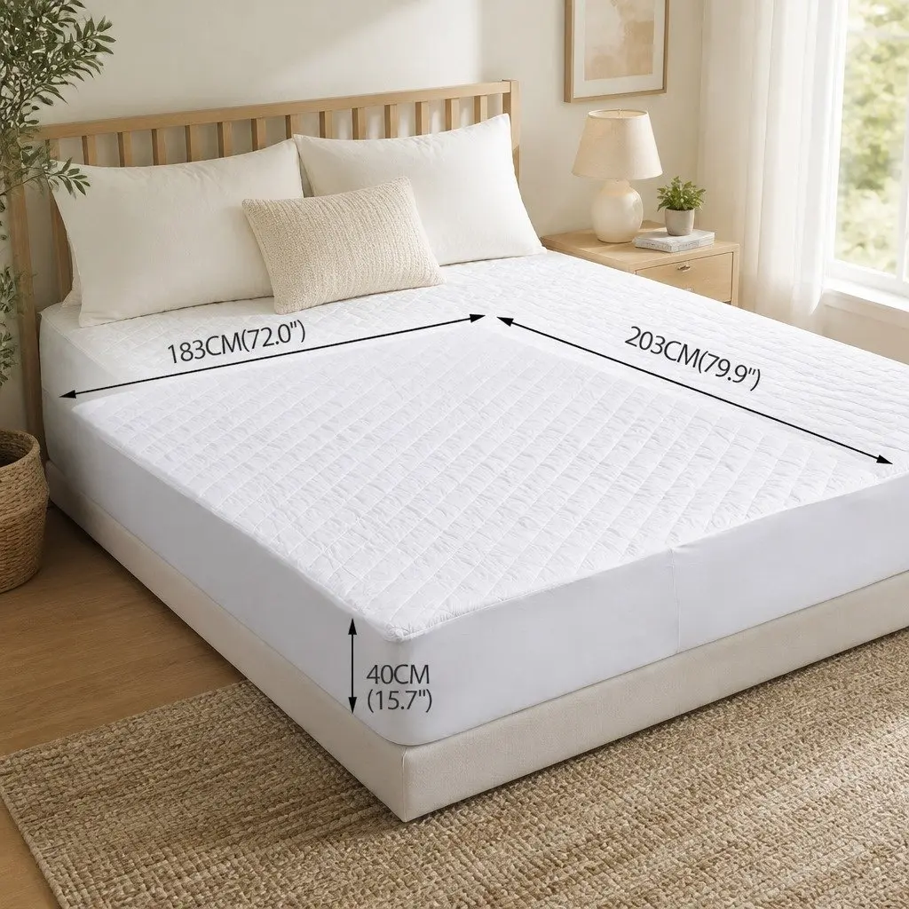 King Size Quilted Fitted Mattress Protector Waterproof Microfiber White Dust Mite Allergen Resistant