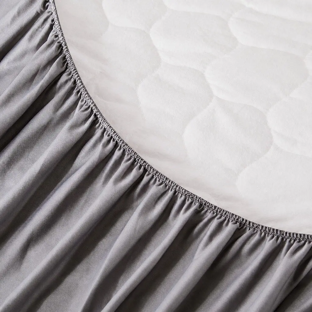 Mattress Topper Fitted Grey Queen Size Bamboo Charcoal Waterproof Anti-Bacterial