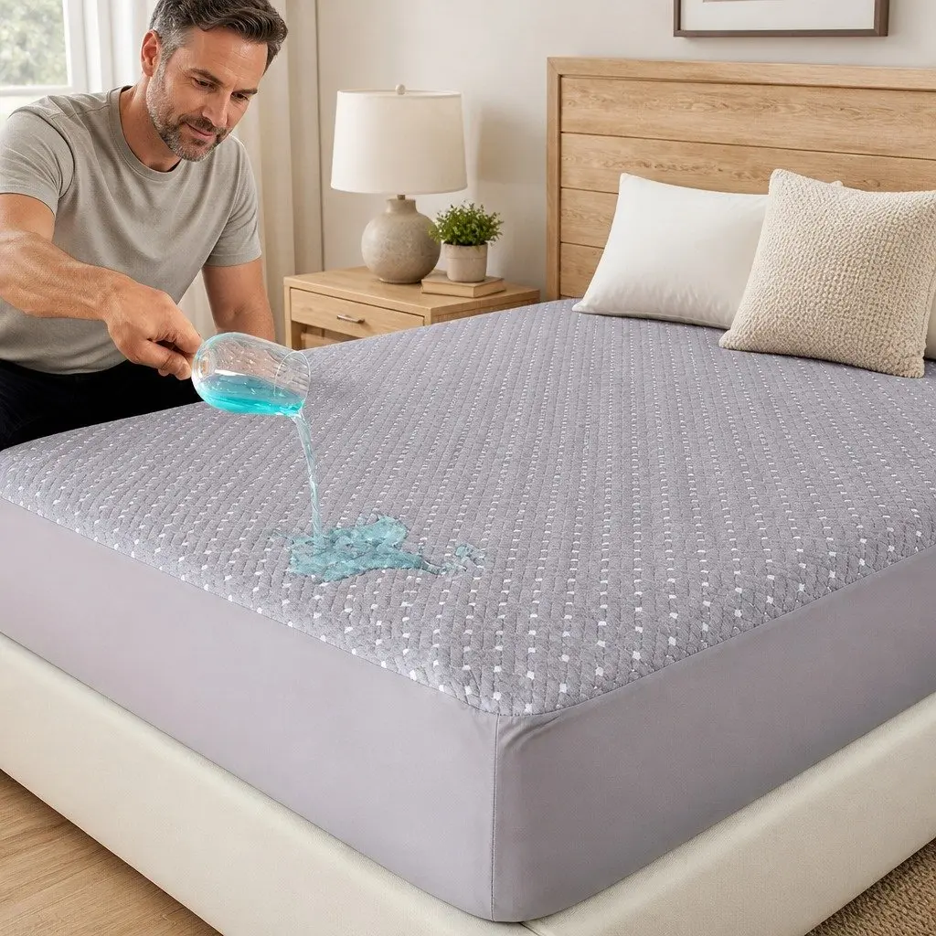 Mattress Topper Fitted Grey Queen Size Bamboo Charcoal Waterproof Anti-Bacterial
