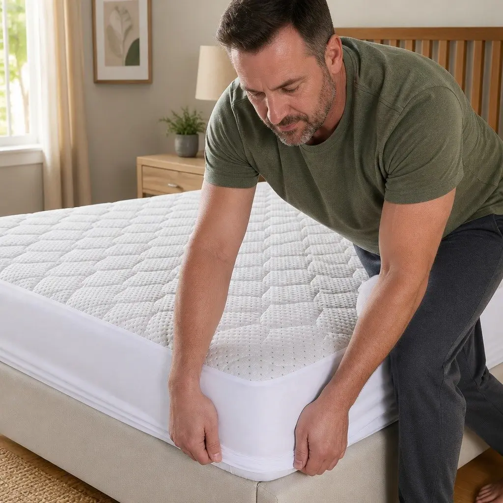 Single Fitted Mattress Protector Waterproof Quilted Bamboo Fibre 188cm x 91cm White