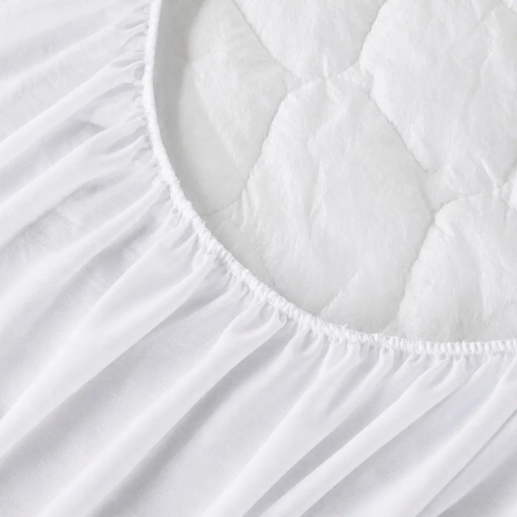 Single Fitted Mattress Protector Waterproof Quilted Bamboo Fibre 188cm x 91cm White