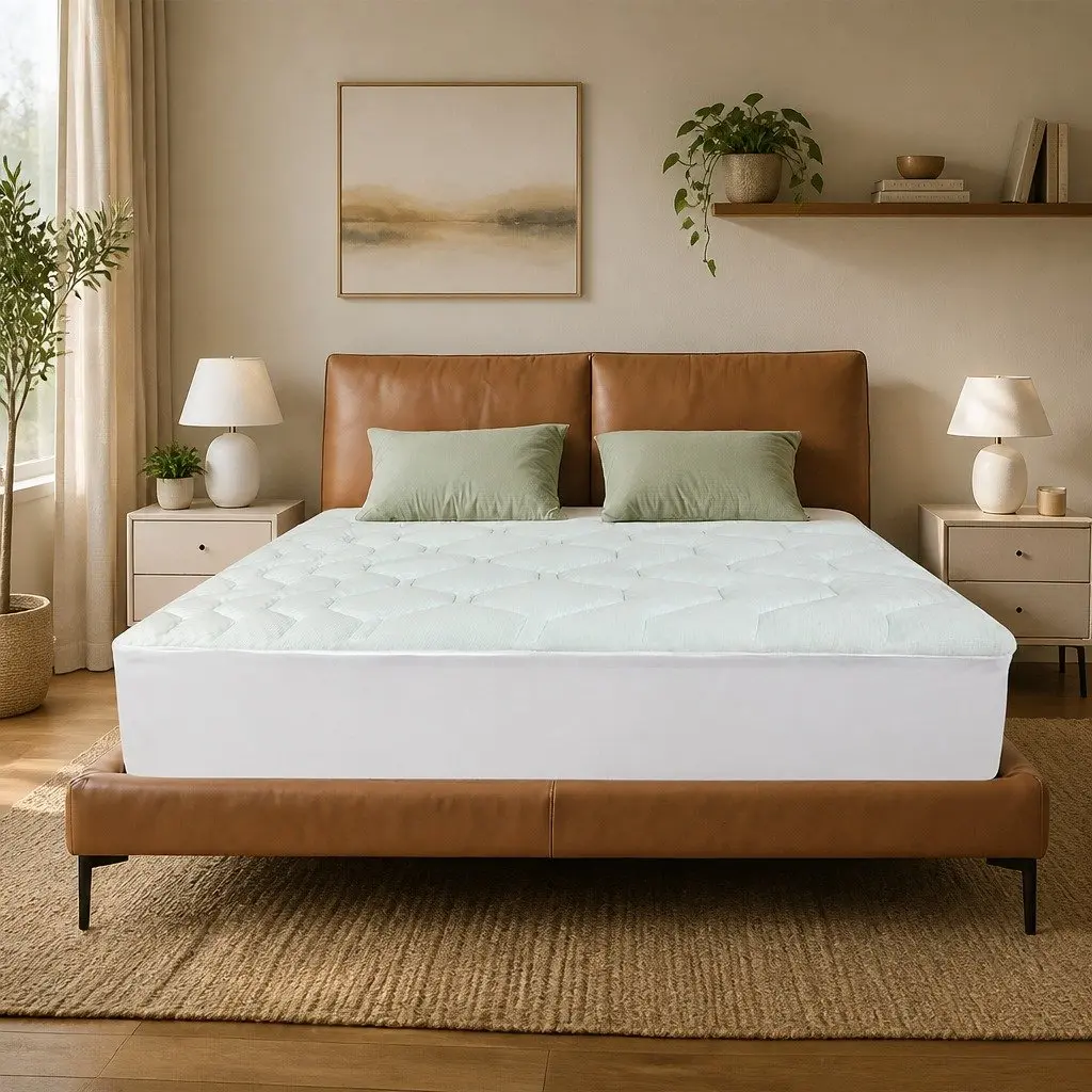 Double Mattress Topper Memory Foam 3cm Thick Bamboo Cover White and Blue