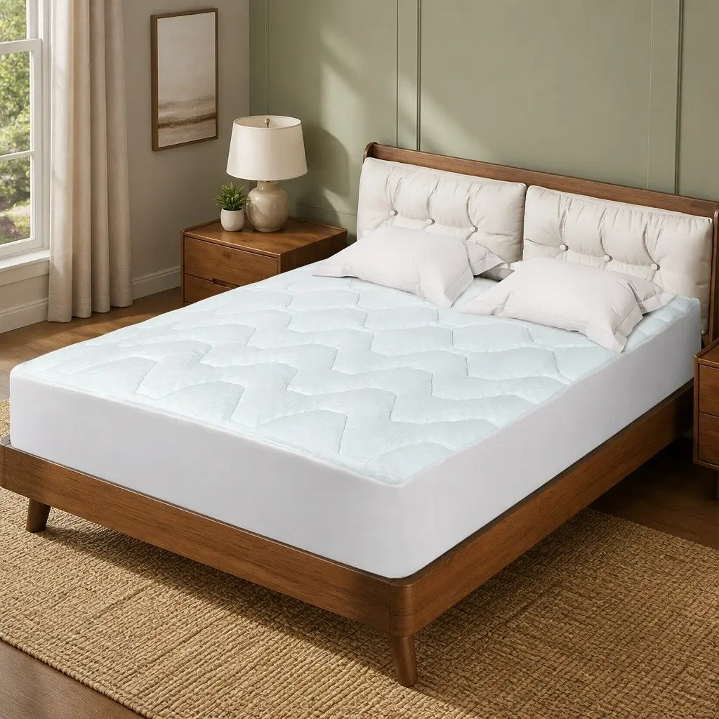 Double Mattress Topper Memory Foam 3cm Thick Bamboo Cover White and Blue