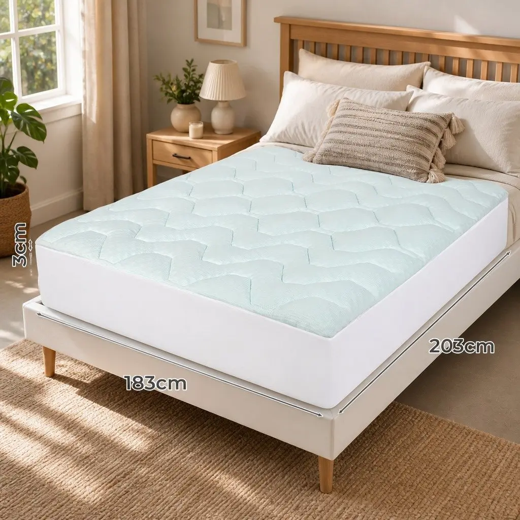 King Mattress Topper Bamboo Cover Cooling Memory Foam 30D Pressure Relief 203cm x 183cm