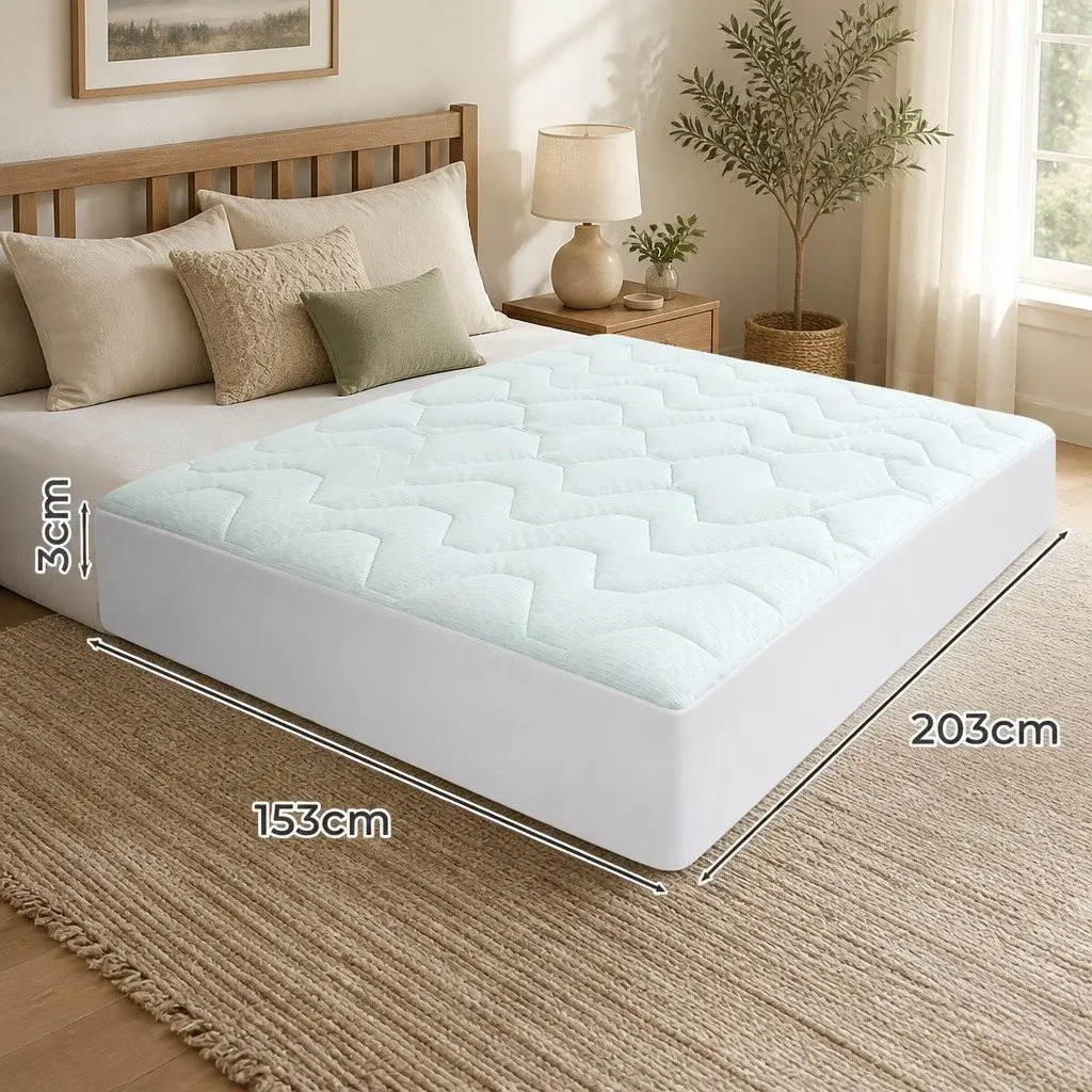 Queen Mattress Topper Memory Foam Egg-Crate 3cm Thick Bamboo Cover White and Blue
