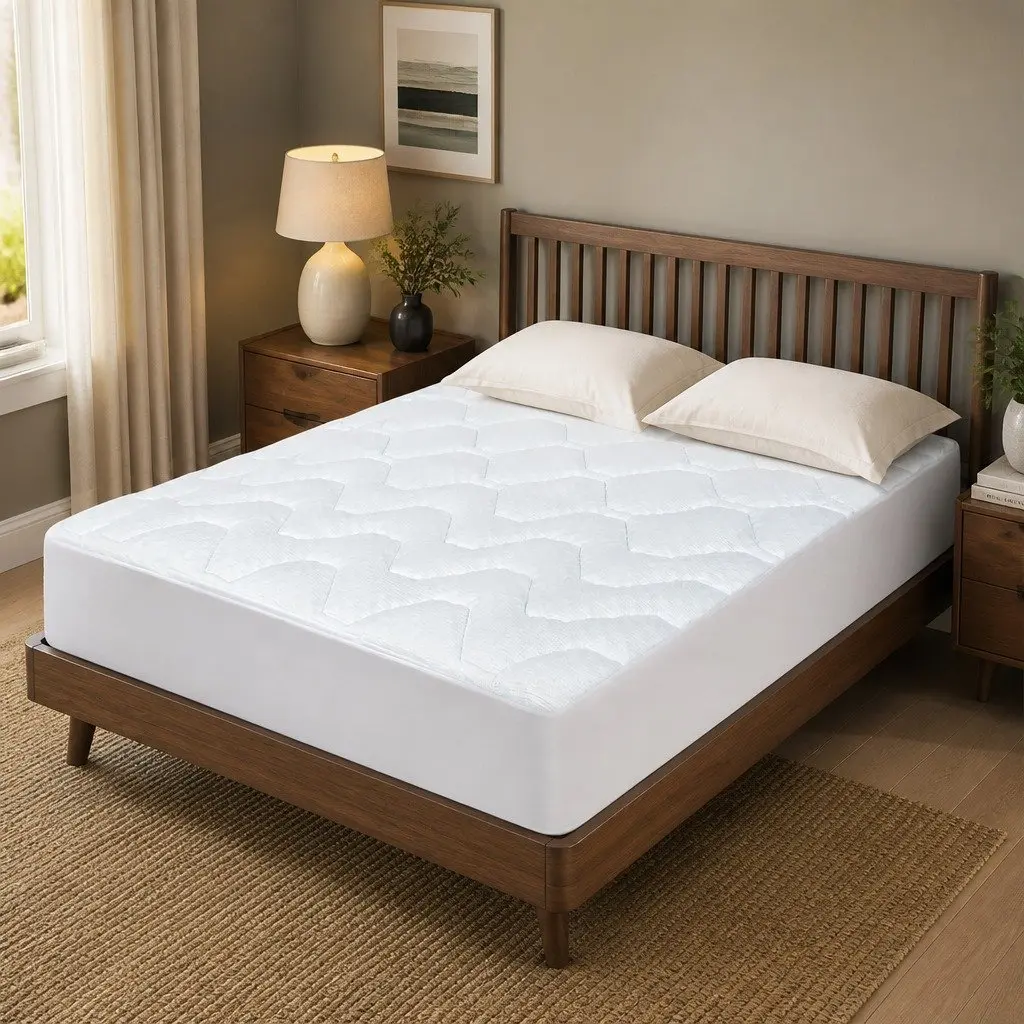 Queen Mattress Topper Memory Foam Egg-Crate 3cm Thick Bamboo Cover White and Blue