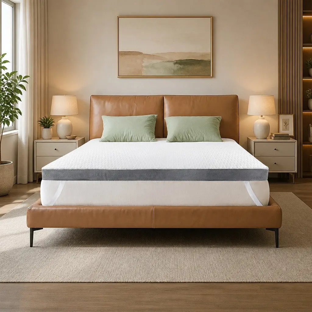 Memory Foam Mattress Topper Dual Layer Double Size White and Grey