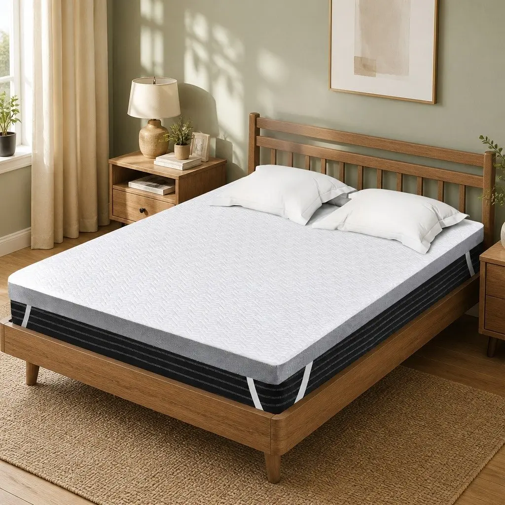 Memory Foam Mattress Topper Dual Layer Double Size White and Grey