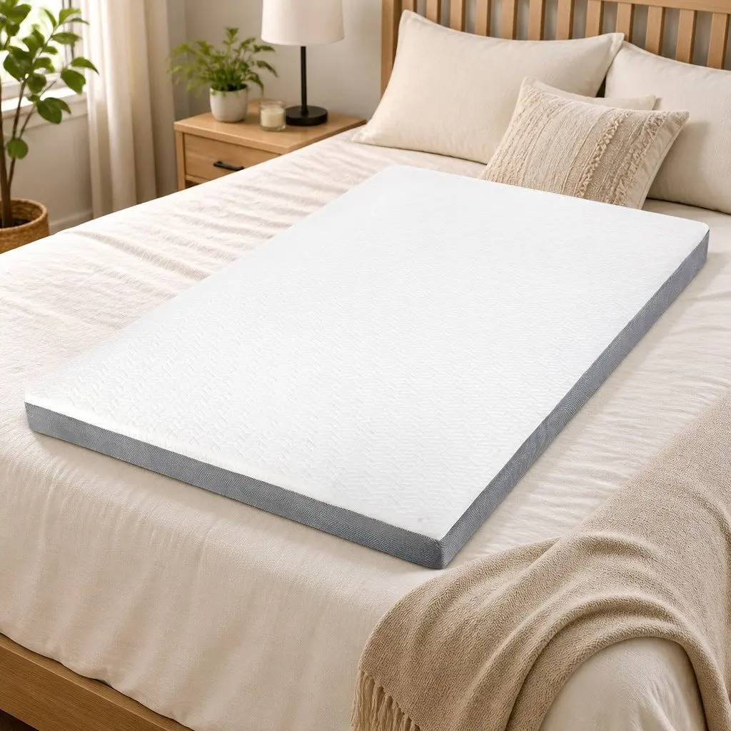 Memory Foam Mattress Topper Dual Layer Double Size White and Grey