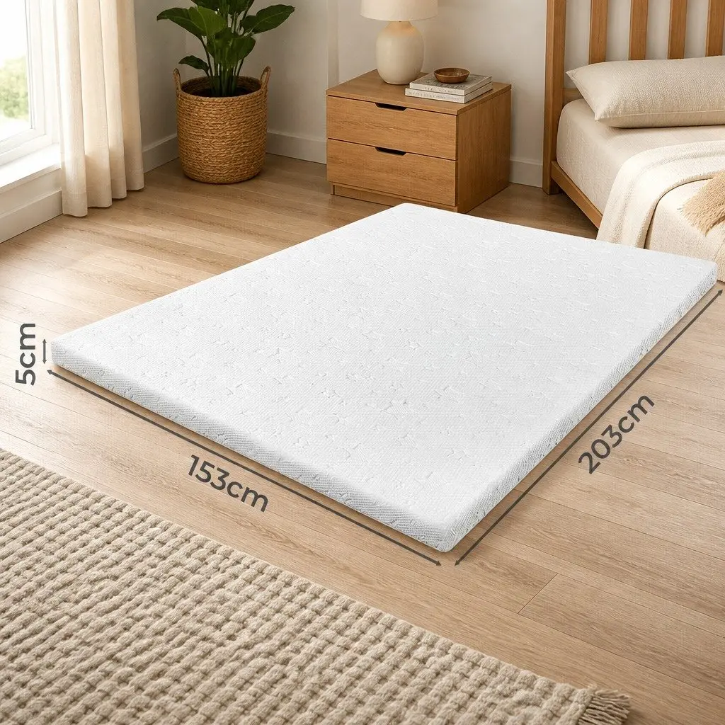 Memory Foam Mattress Topper Dual Layer 5cm King Single Cooling Gel Bamboo Charcoal White