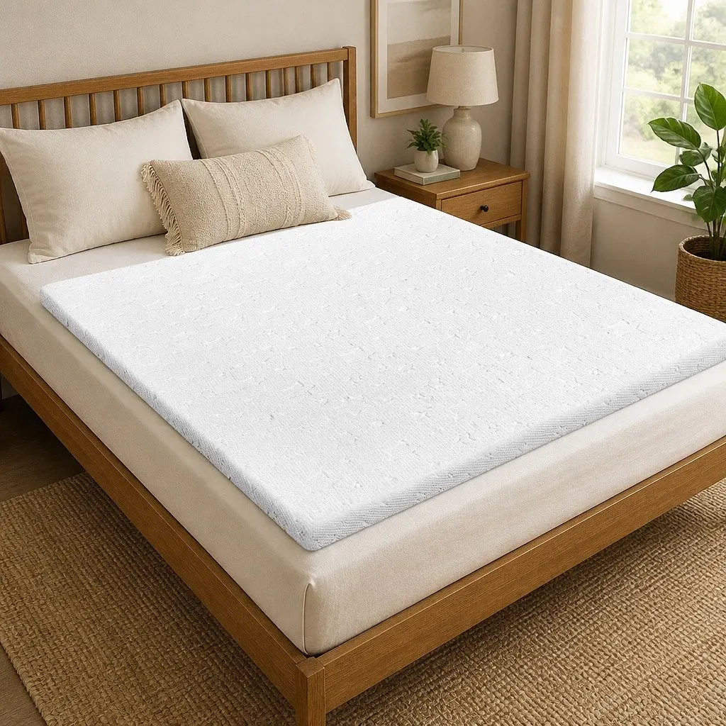Memory Foam Mattress Topper Dual-Layer Bamboo Charcoal Cooling Gel Single Size 190cm x 91cm x 5cm White
