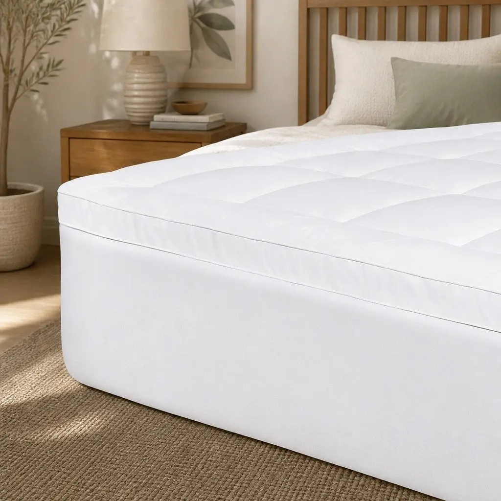 Single Bed Topper 5cm Extra Thick Pillowtop White Fitted Skirt
