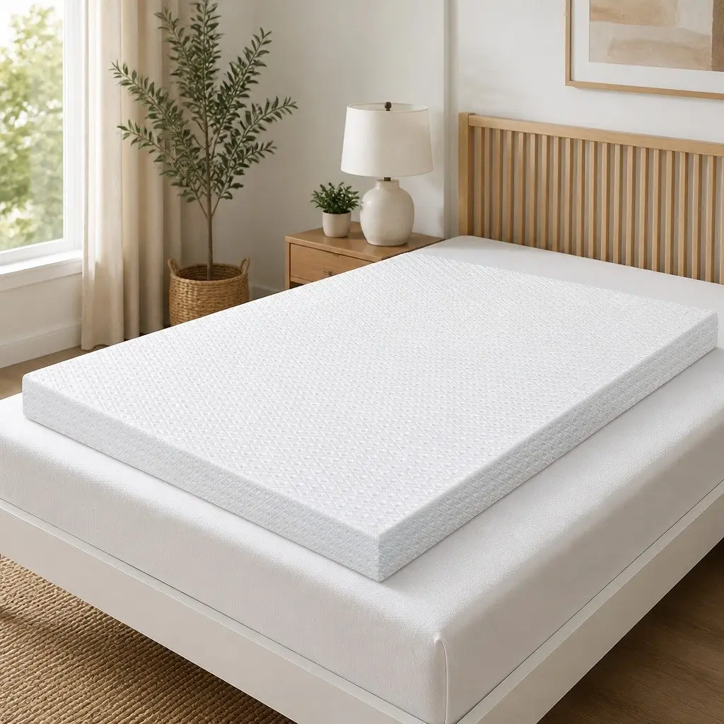 Memory Foam Mattress Topper 10cm Bamboo Charcoal Cooling Gel Dual-Layer White