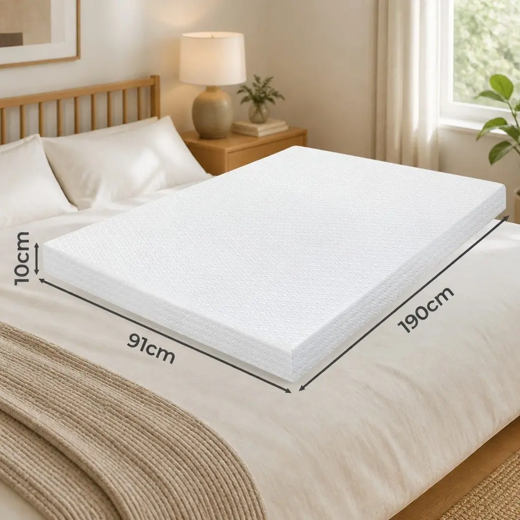 Memory Foam Mattress Topper 10cm Bamboo Charcoal Cooling Gel Dual-Layer White