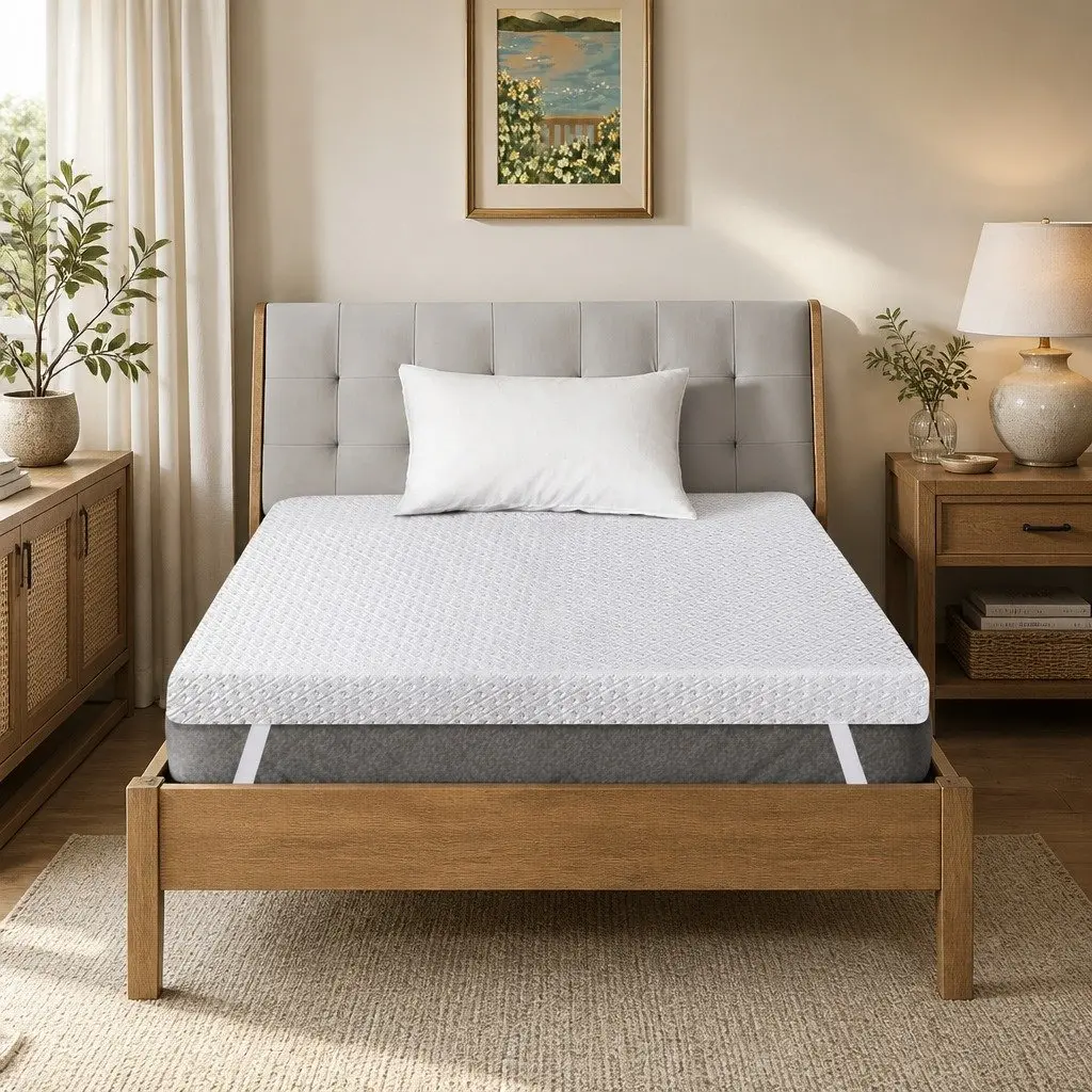 Memory Foam Mattress Topper 10cm Bamboo Charcoal Cooling Gel Dual-Layer White