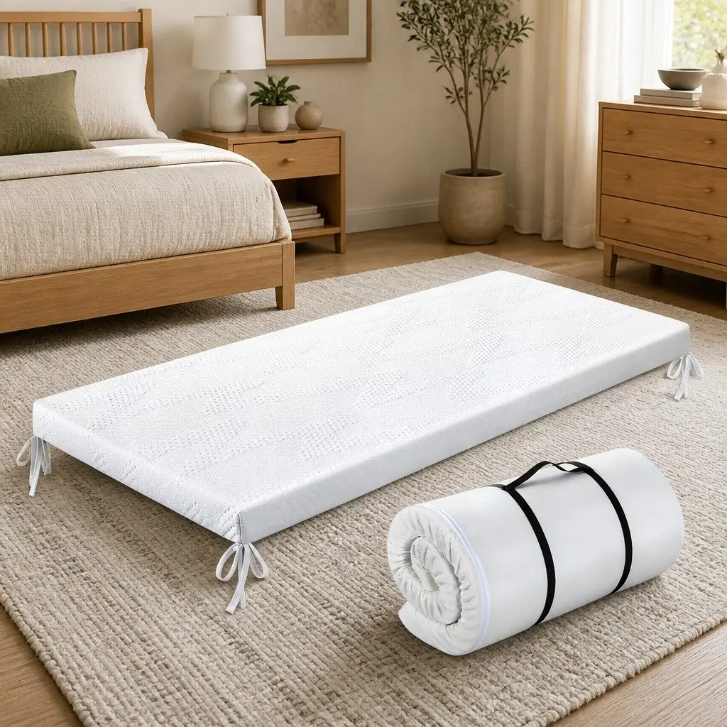 Memory Foam Mattress Topper Portable 75cm x 170cm White Medium Firm Travel Bed Roll