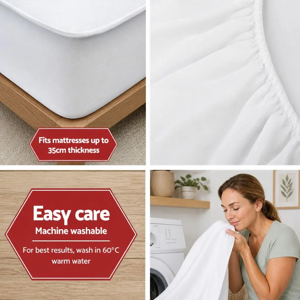 King Single Mattress Protector Bamboo Fabric Water-Resistant Dust Mite