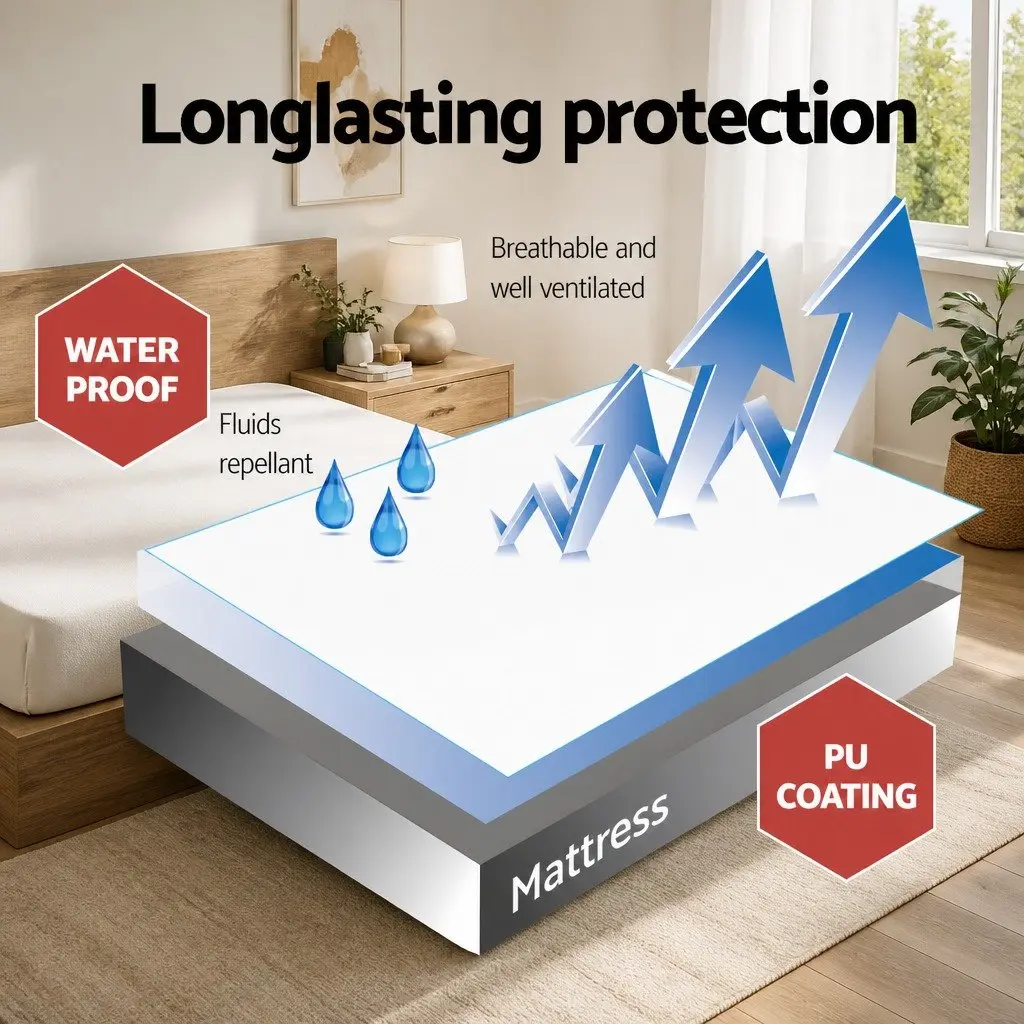 King Single Mattress Protector Bamboo Fabric Water-Resistant Dust Mite