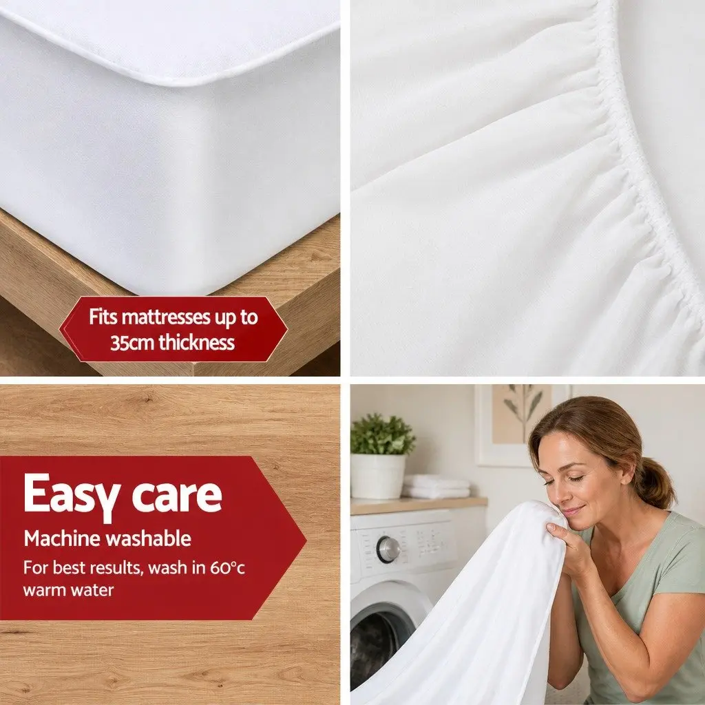 Mattress Protector Double Size White Bamboo Fabric Water Resistant Machine
